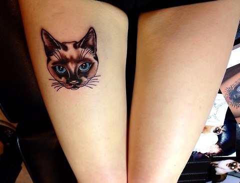 Tatuaje cabeza gato siamés