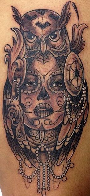 Tatuajes de buhos con catrina