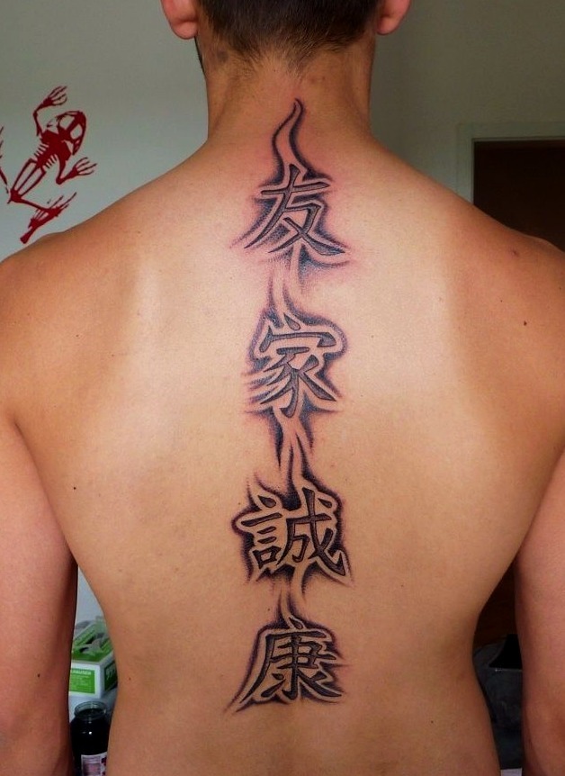 Tatuaje letras chinas espalda