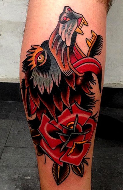 Tattoo lobo y rosa realista