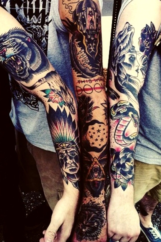 Tatuajes de hombro y brazo conectados